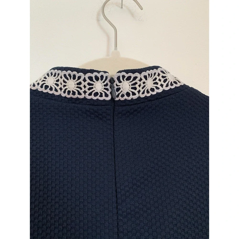 Pappagallo Sheath Dress Sz 10 Navy Blue White Lace Trim Sleeveless Career Preppy - Picture 5 of 10